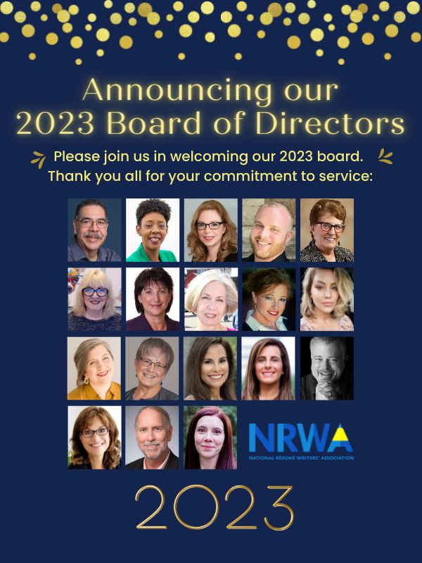 Announcing our 2023 Board of Directors. PLease join us in welcoming our 2023 board. Thank you all for your commitment to service. Headshots of all 18 board members. NRWA 2023